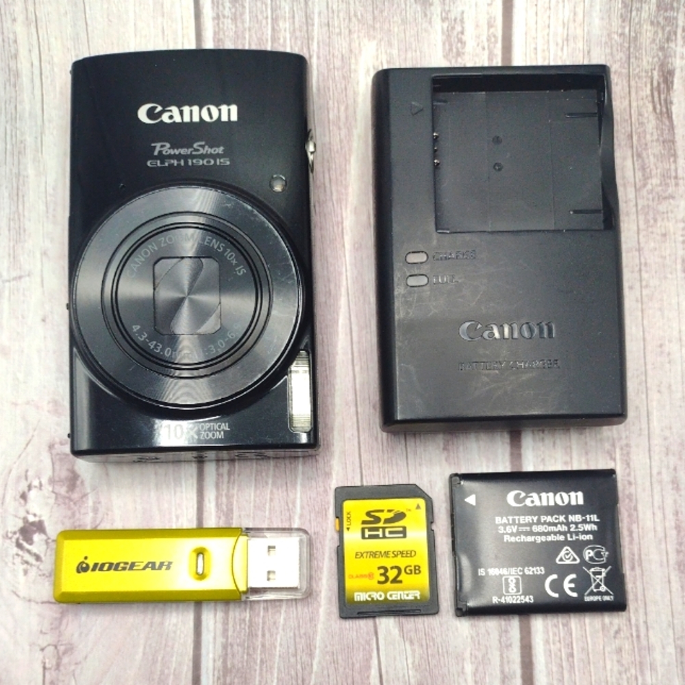 Canon PowerShot Elph 190 IS 20.0 Megapixel Digital Camera in Black 32 GB SD Card - Picture 1 of 11